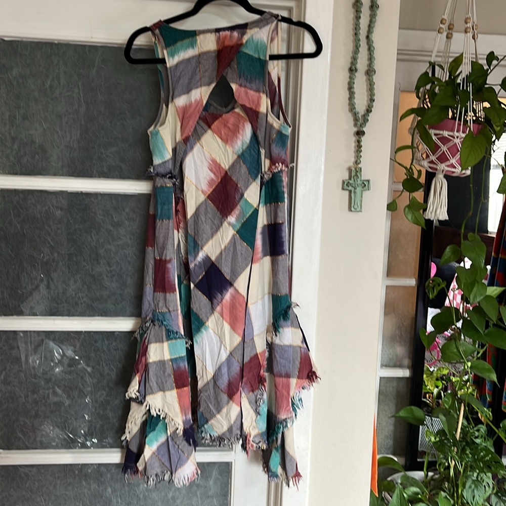 Anthropologie MAEVE Metallic cotton A-line swing Plaid Dress M - Picture 8 of 12